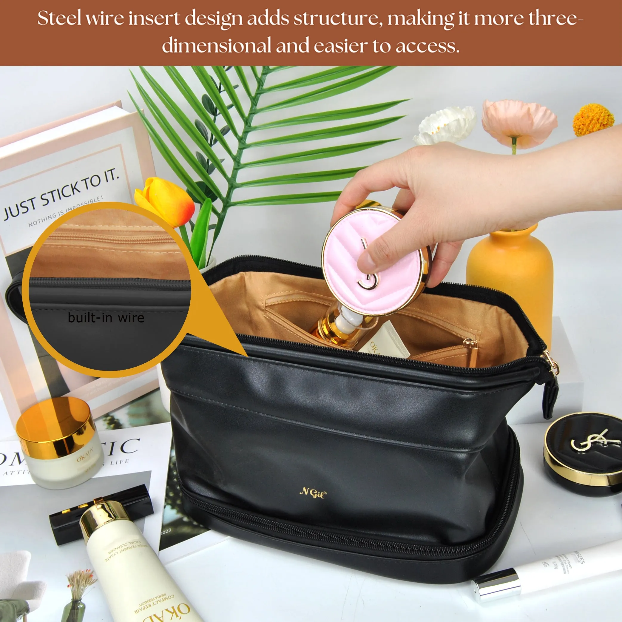 Black NGIL Faux Leather Cosmetic Bag