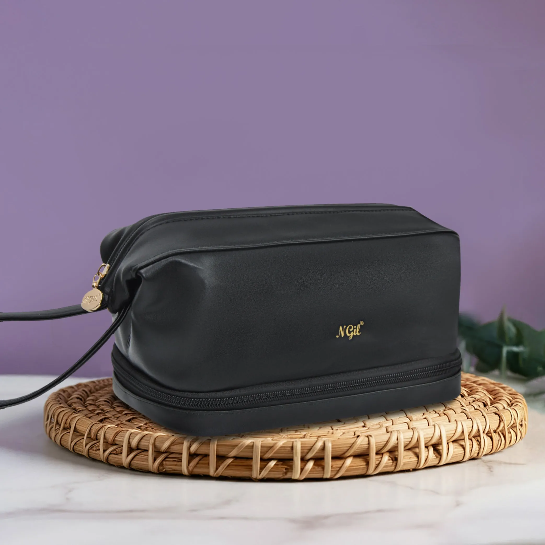 Black NGIL Faux Leather Cosmetic Bag