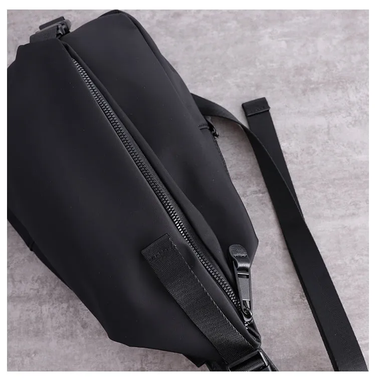 Black Nylon Sling Bag Mens Waterproof Sling Pack Black Nylon Crossbody Backpack Nylon Sling Bags for Ladies