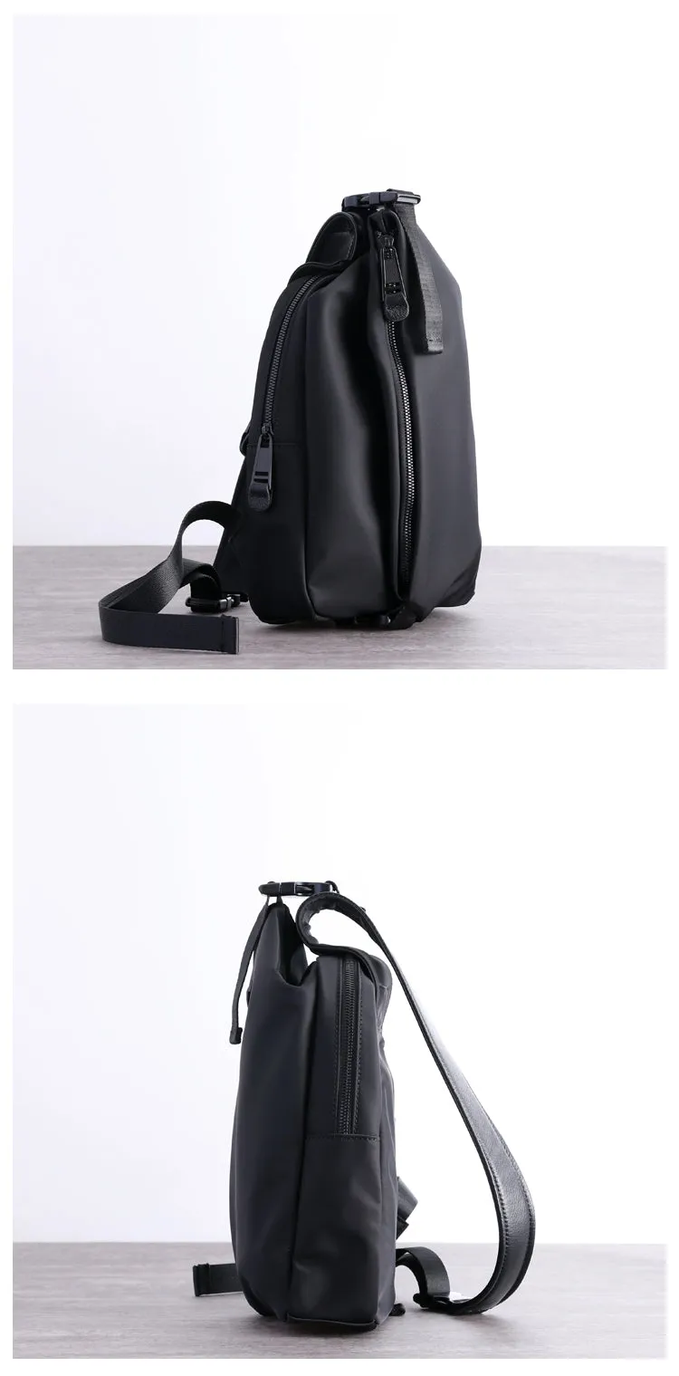 Black Nylon Sling Bag Mens Waterproof Sling Pack Black Nylon Crossbody Backpack Nylon Sling Bags for Ladies