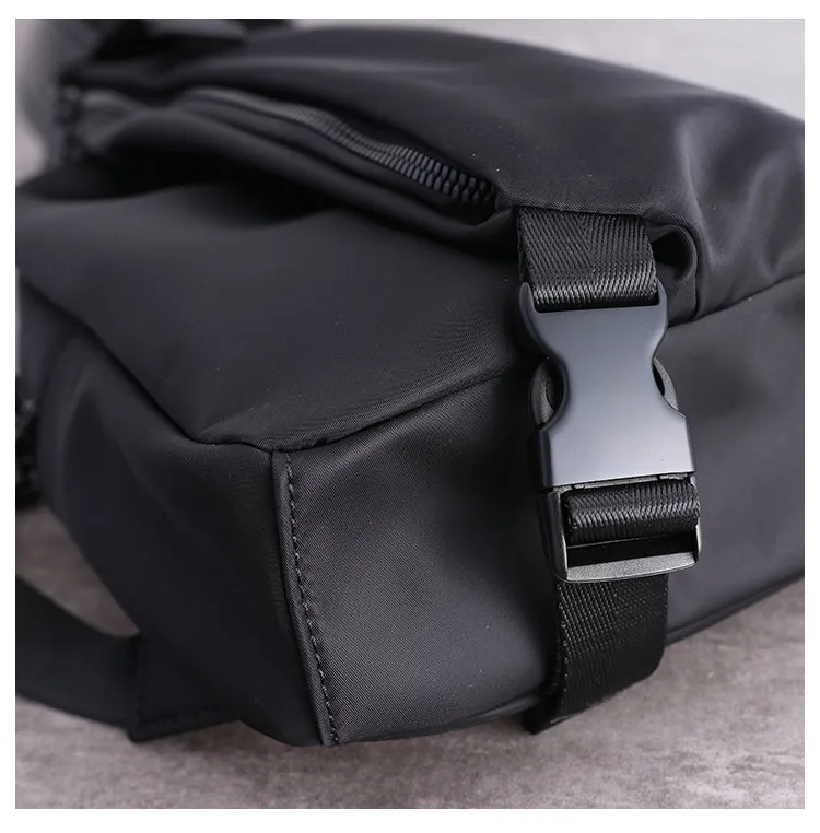 Black Nylon Sling Bag Mens Waterproof Sling Pack Black Nylon Crossbody Backpack Nylon Sling Bags for Ladies
