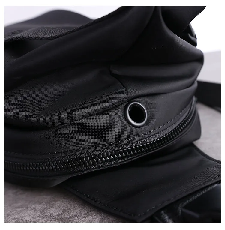 Black Nylon Sling Bag Mens Waterproof Sling Pack Black Nylon Crossbody Backpack Nylon Sling Bags for Ladies