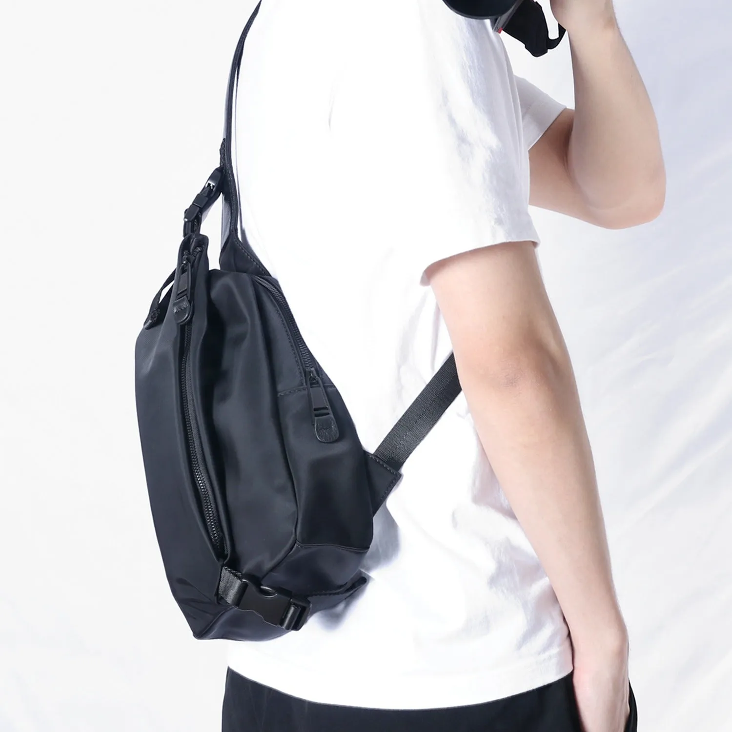 Black Nylon Sling Bag Mens Waterproof Sling Pack Black Nylon Crossbody Backpack Nylon Sling Bags for Ladies