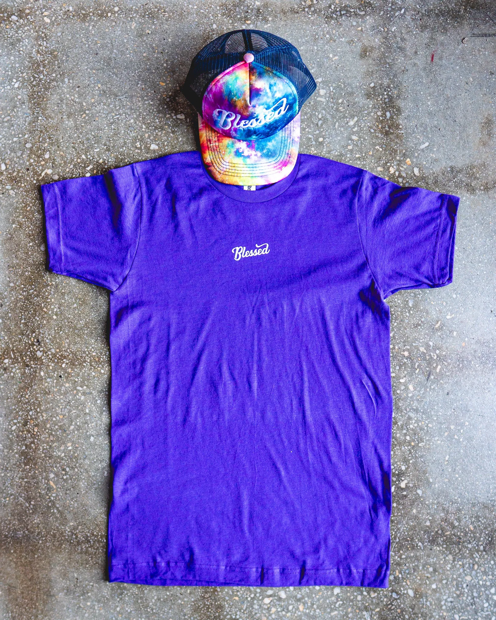 Blessed Adult Box T-Shirt & Multi-colored Galaxy Trucker Bundle