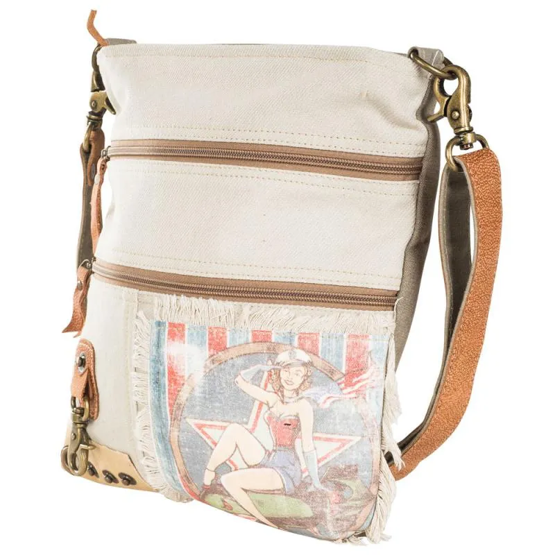 Bomber Pin Up Double Zipper Shoulder Bag