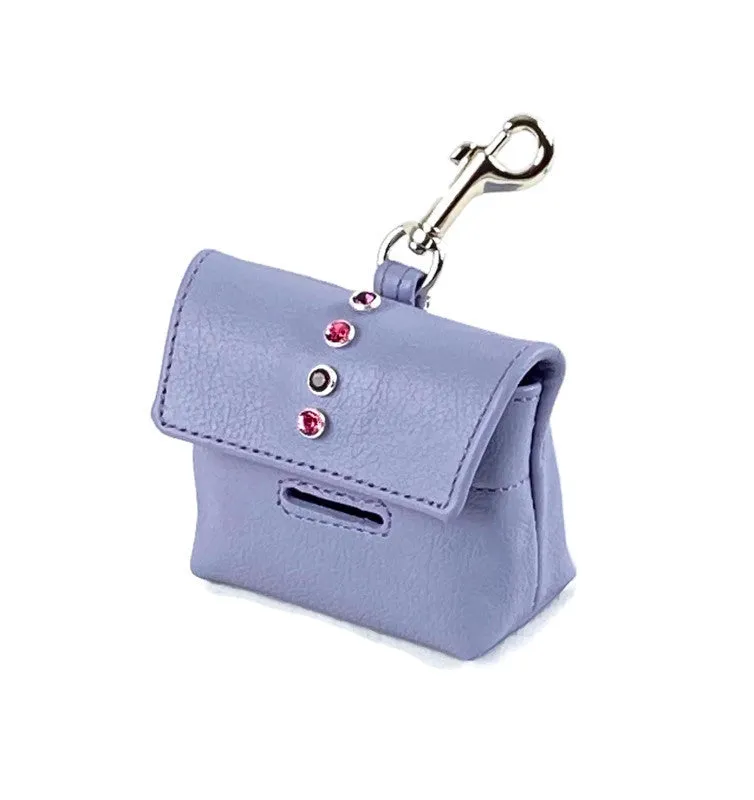 Brie Leather Poop Bag Holder with Single Row Austrian Crystals
