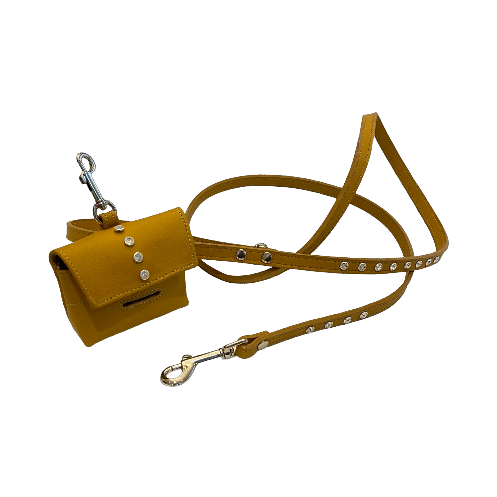Brie Leather Poop Bag Holder with Single Row Austrian Crystals