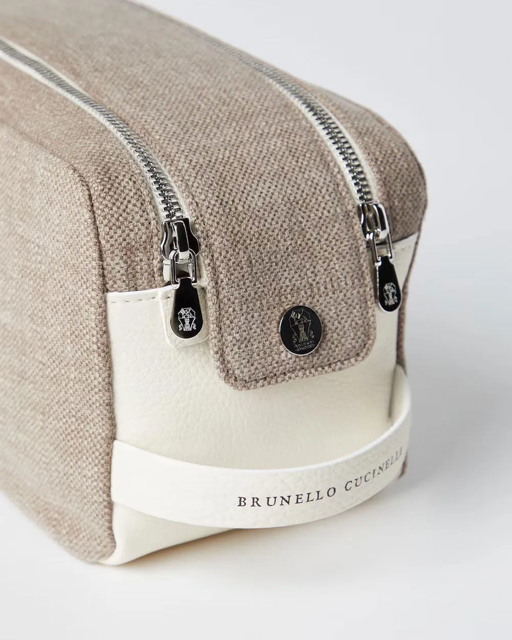Brown and Cream Canvas and Grained Calfskin Leather Dopp Kit