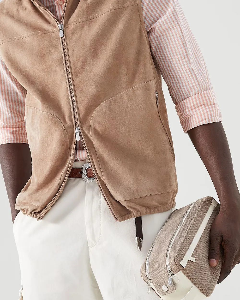 Brown and Cream Canvas and Grained Calfskin Leather Dopp Kit