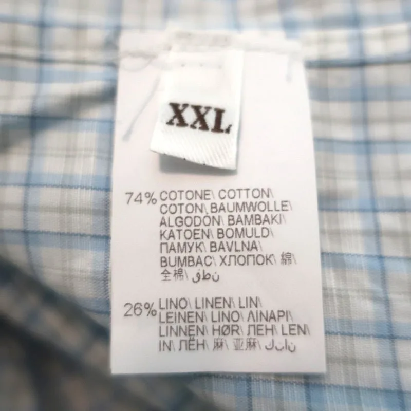 Brunello Cucinelli Shirt Light Blue Checked Cotton-Linen Size Extra Extra Large