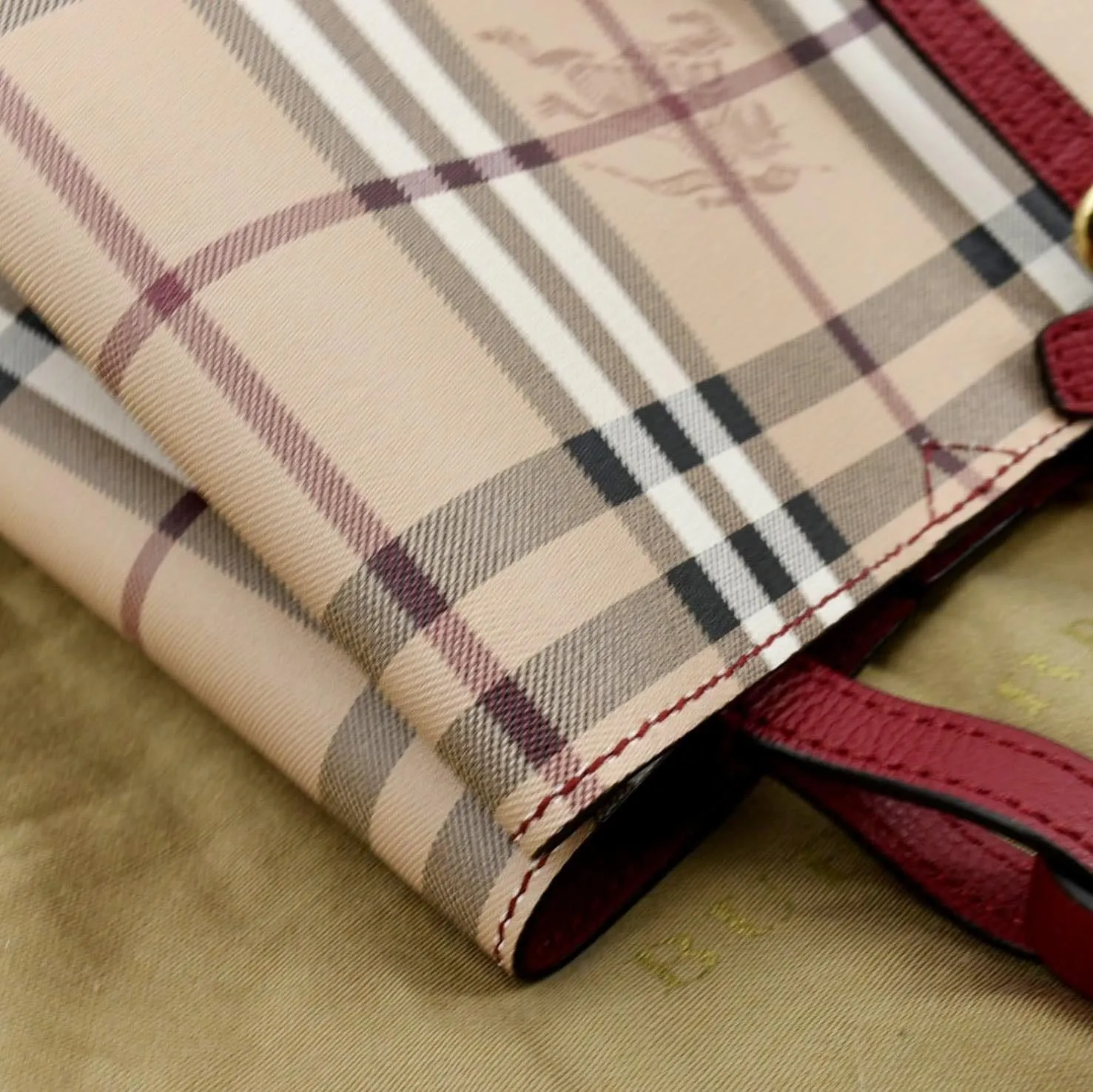 BURBERRY Bucket Haymarket Check Canvas Crossbody Bag Beige