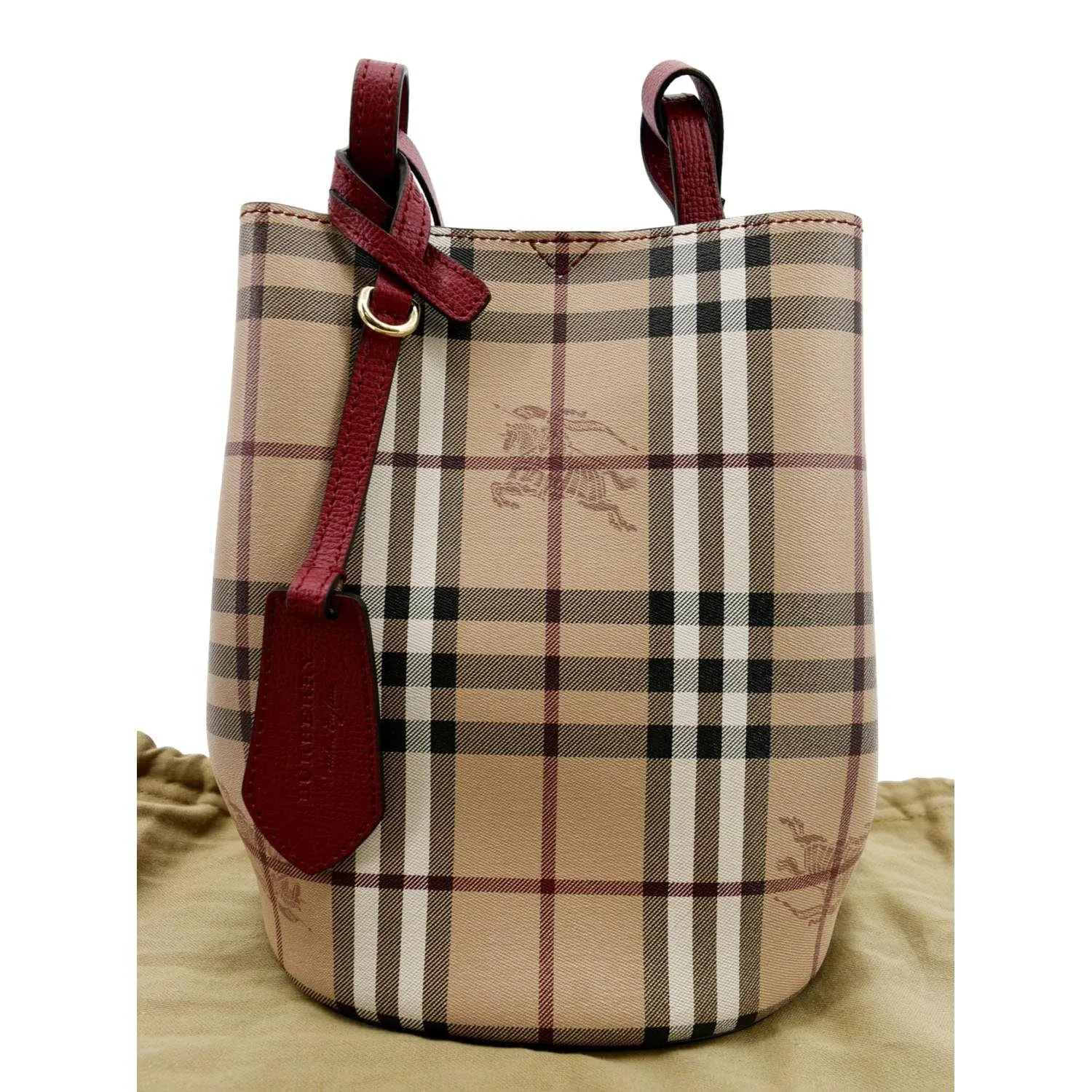 BURBERRY Bucket Haymarket Check Canvas Crossbody Bag Beige