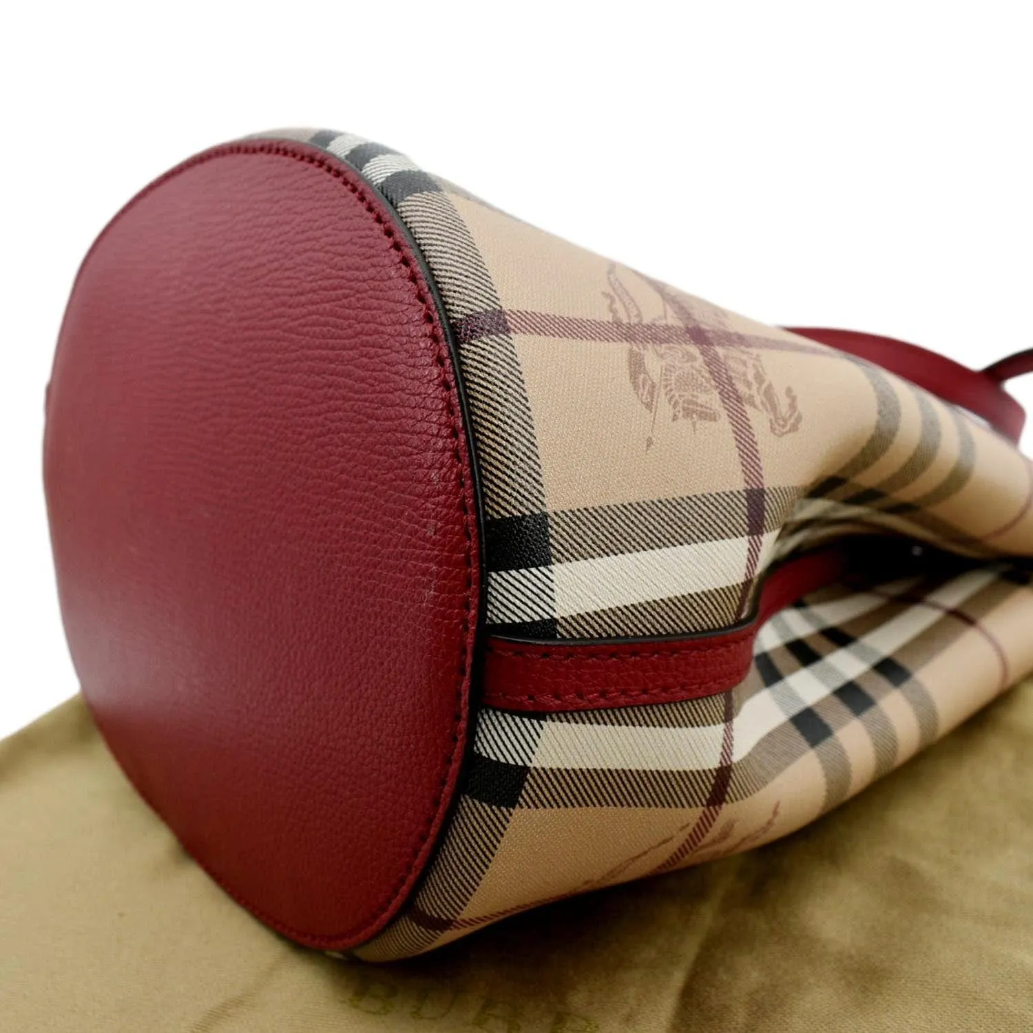 BURBERRY Bucket Haymarket Check Canvas Crossbody Bag Beige