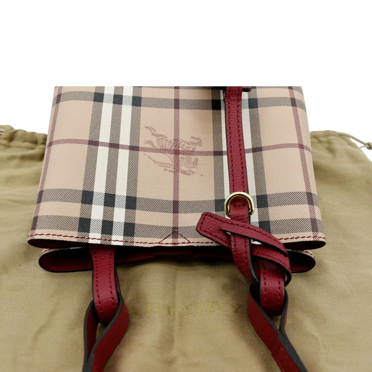 BURBERRY Bucket Haymarket Check Canvas Crossbody Bag Beige