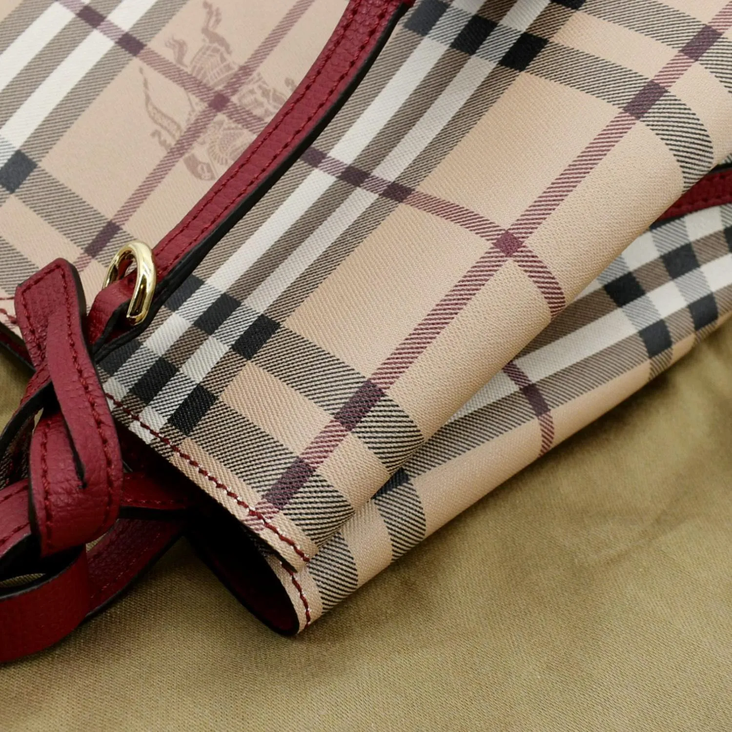 BURBERRY Bucket Haymarket Check Canvas Crossbody Bag Beige