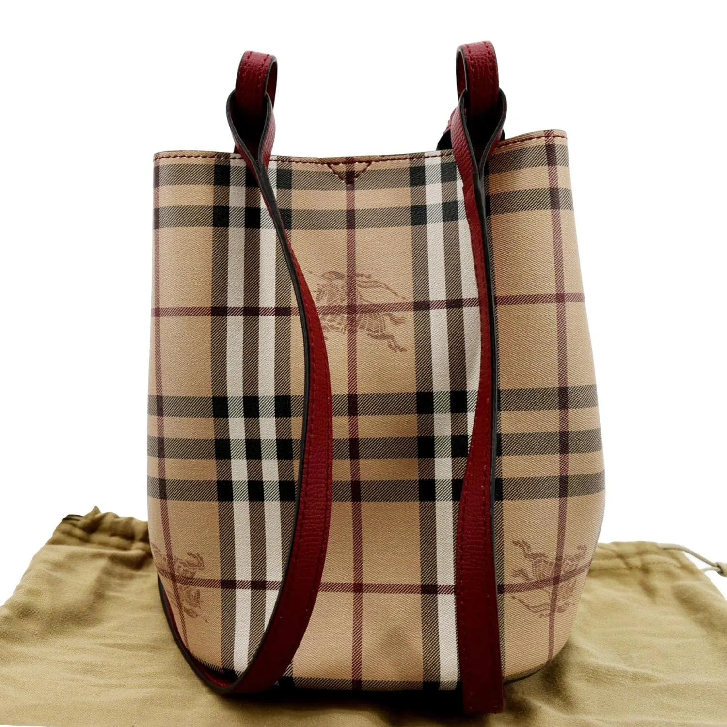 BURBERRY Bucket Haymarket Check Canvas Crossbody Bag Beige