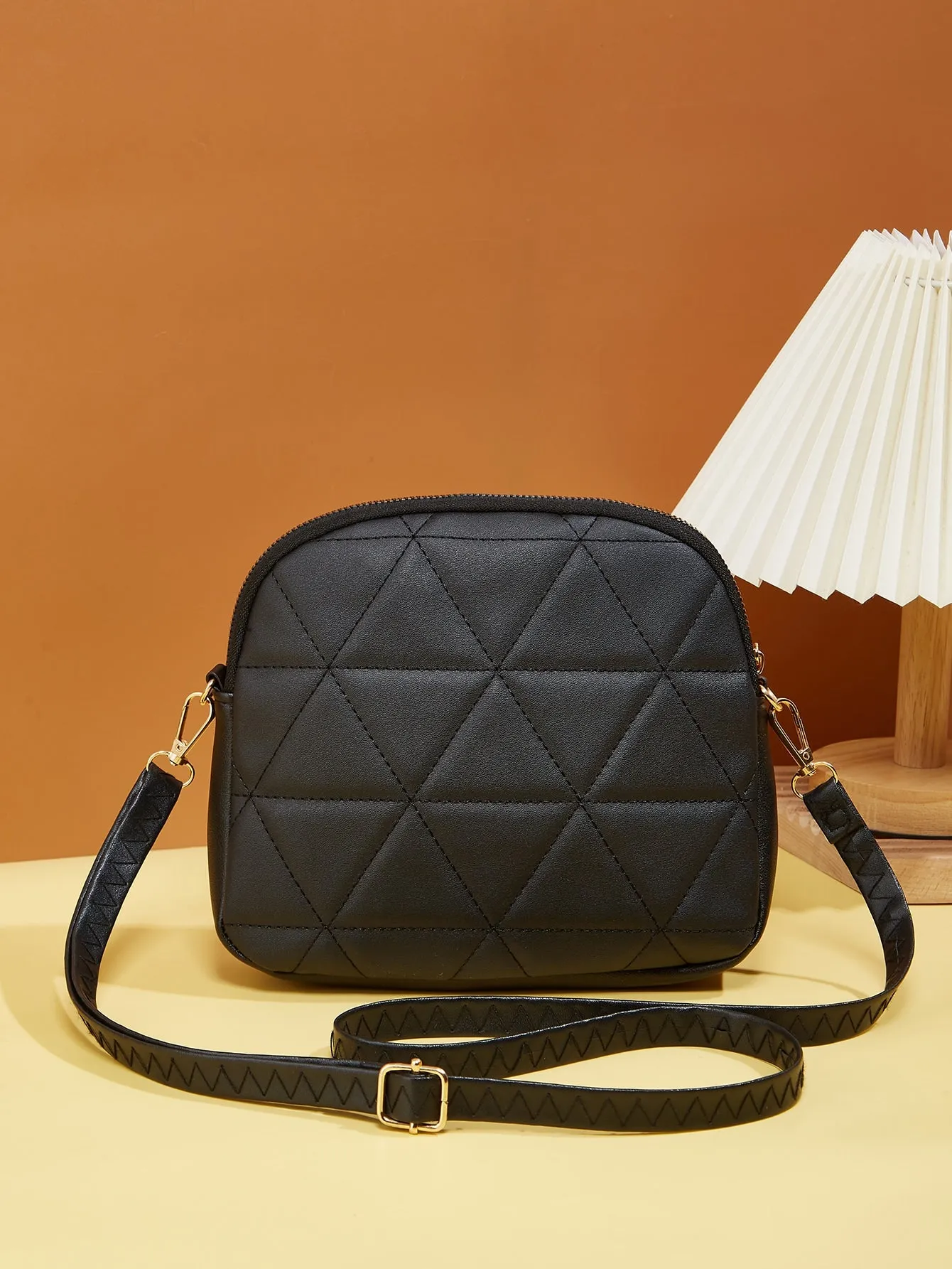 Butterfly Decor Quilted Crossbody Bag - Black