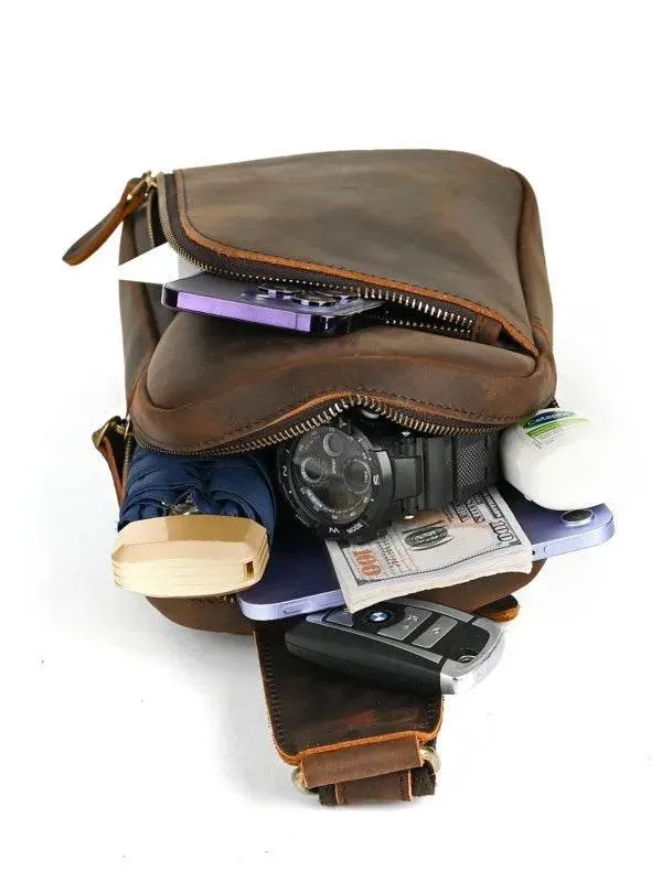 Casual Leather Chest Bag Retro Men's Crossbody Outdoor Sling Bag