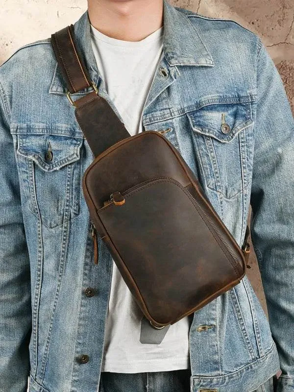 Casual Leather Chest Bag Retro Men's Crossbody Outdoor Sling Bag