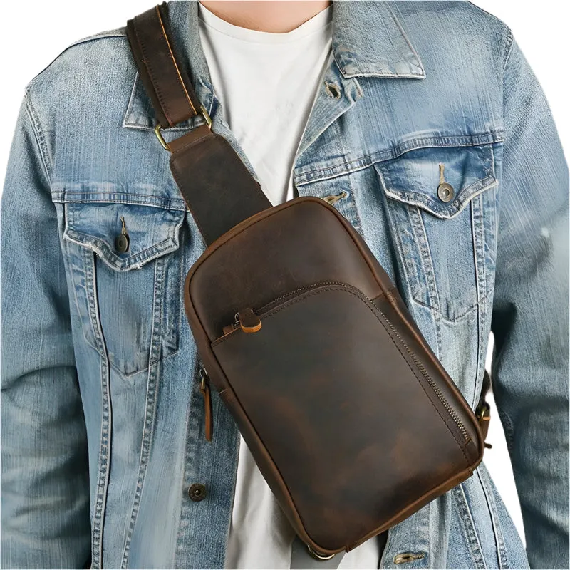 Casual Leather Chest Bag Retro Men's Crossbody Outdoor Sling Bag