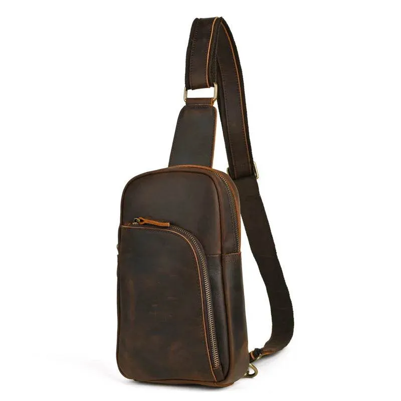 Casual Leather Chest Bag Retro Men's Crossbody Outdoor Sling Bag