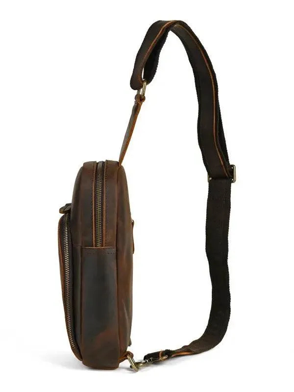 Casual Leather Chest Bag Retro Men's Crossbody Outdoor Sling Bag