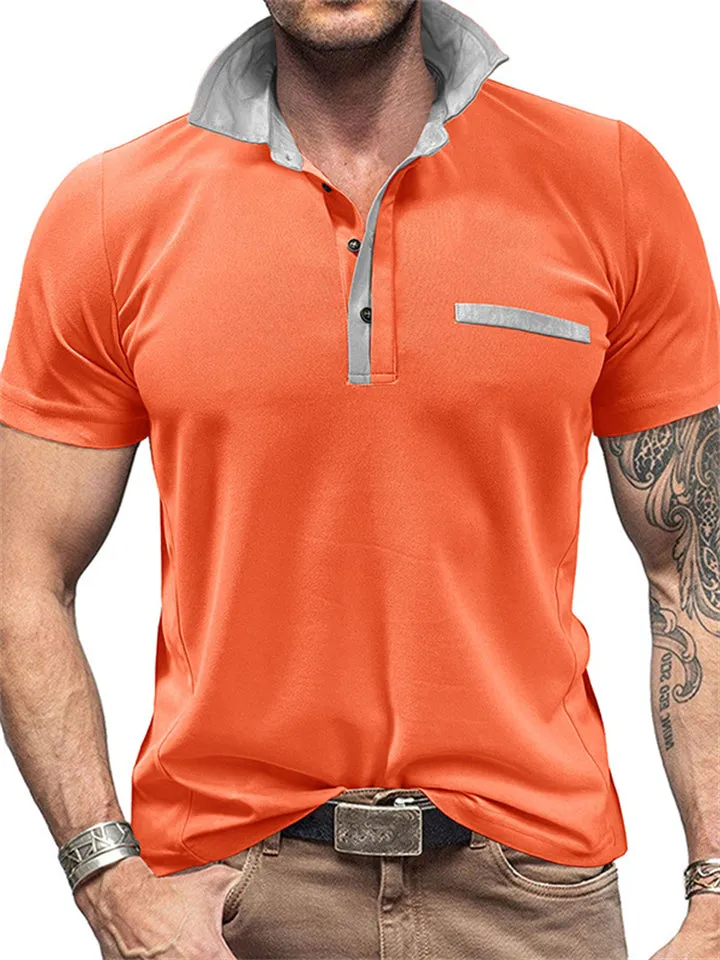 Casual Short Sleeve Contrast Color Polo Shirt