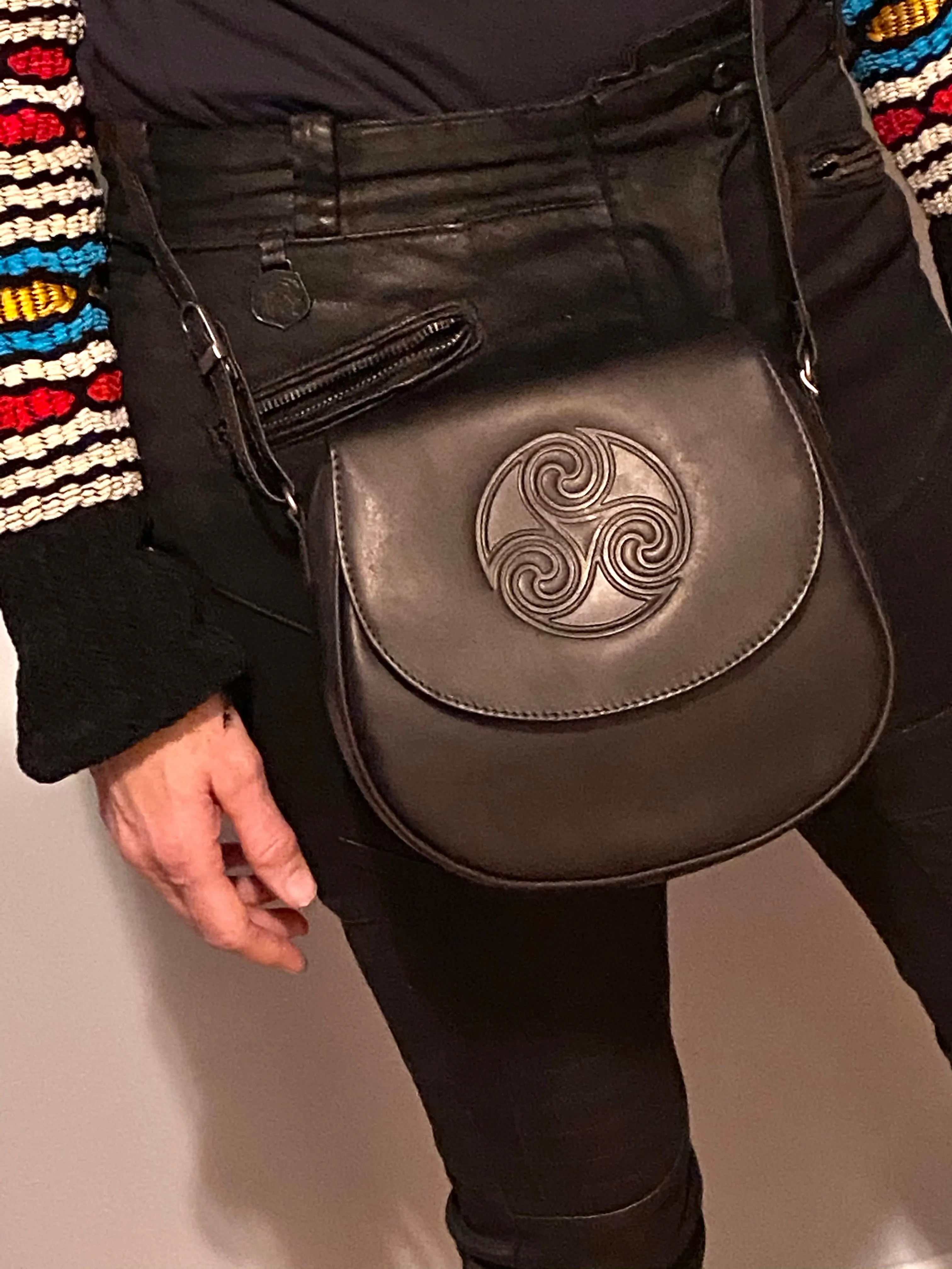Celtic Knot Leather Saddle Bag ~ Black
