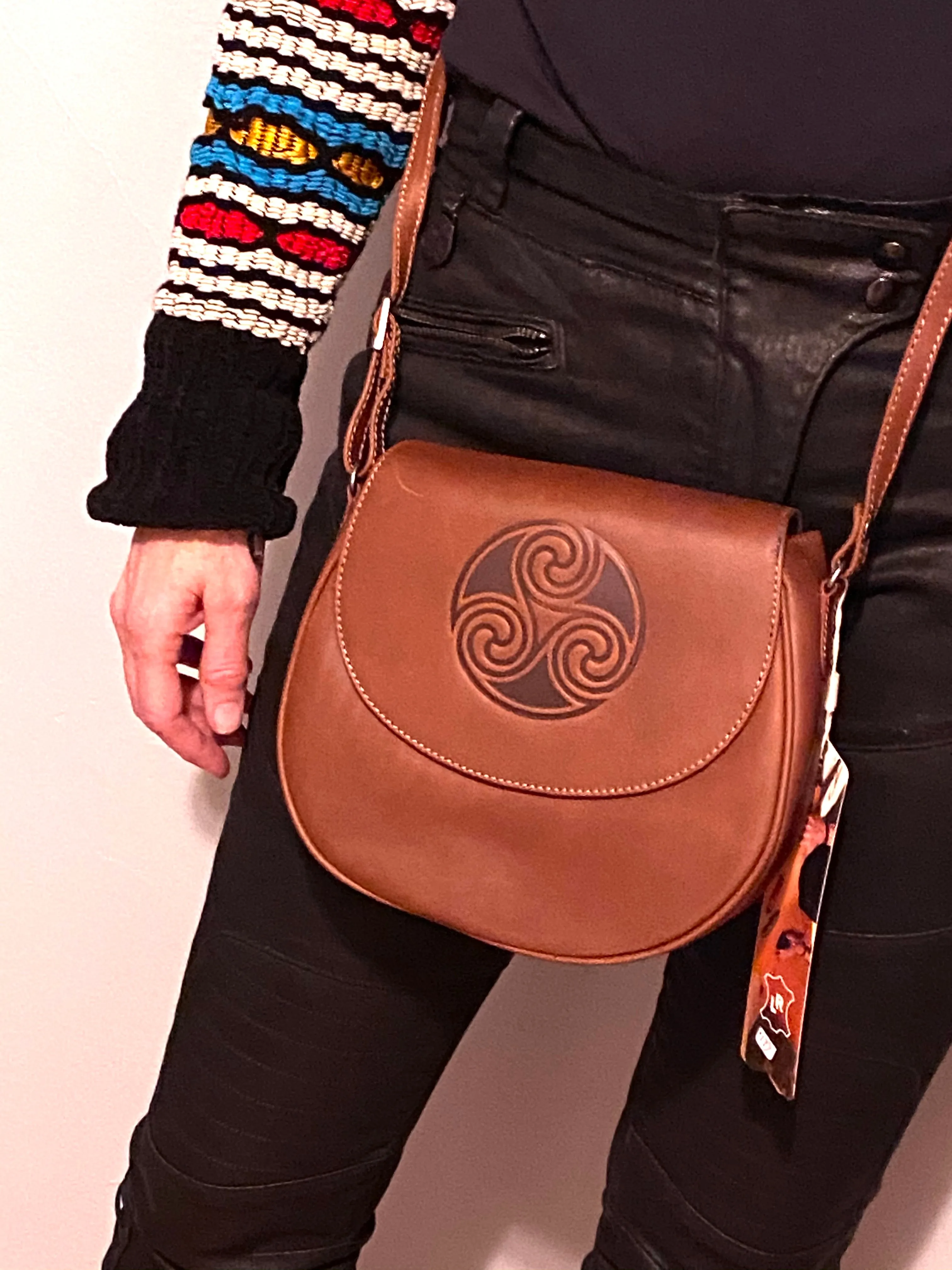 Celtic Knot Leather Saddle Bag ~ Brown