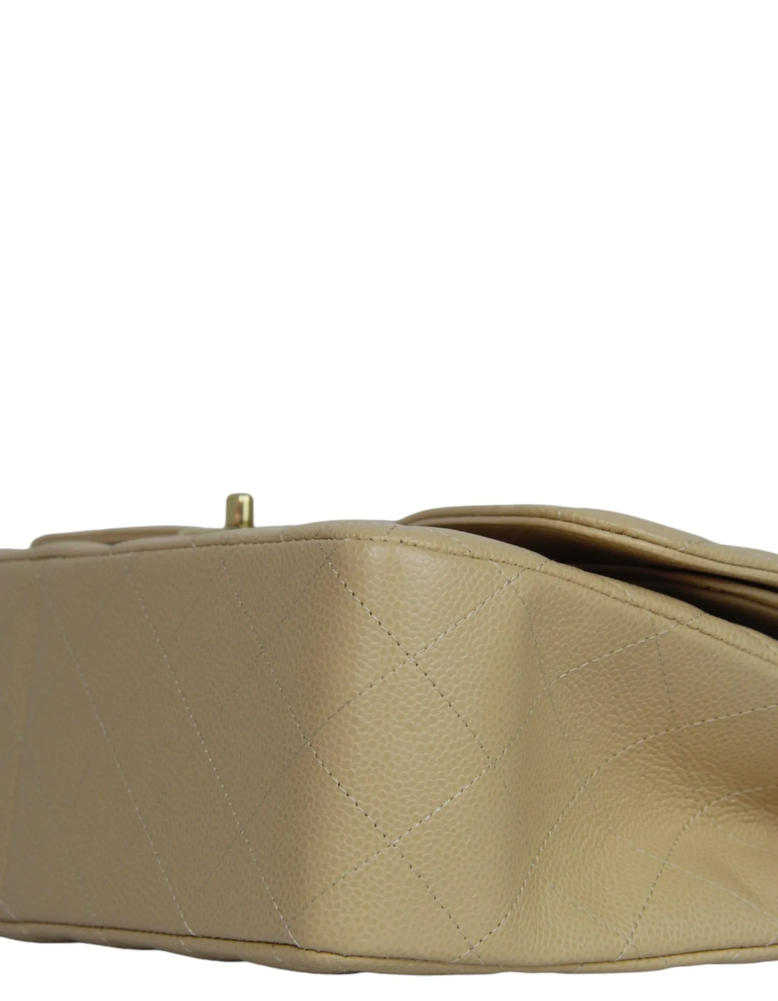 Chanel Beige Caviar Leather Double Flap Jumbo Bag
