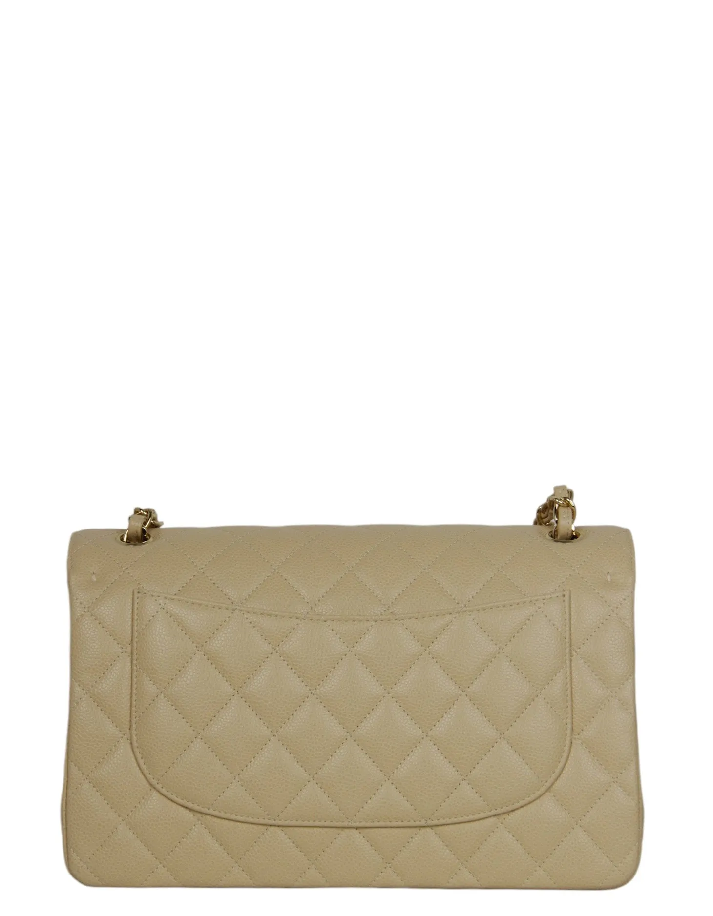 Chanel Beige Caviar Leather Double Flap Jumbo Bag