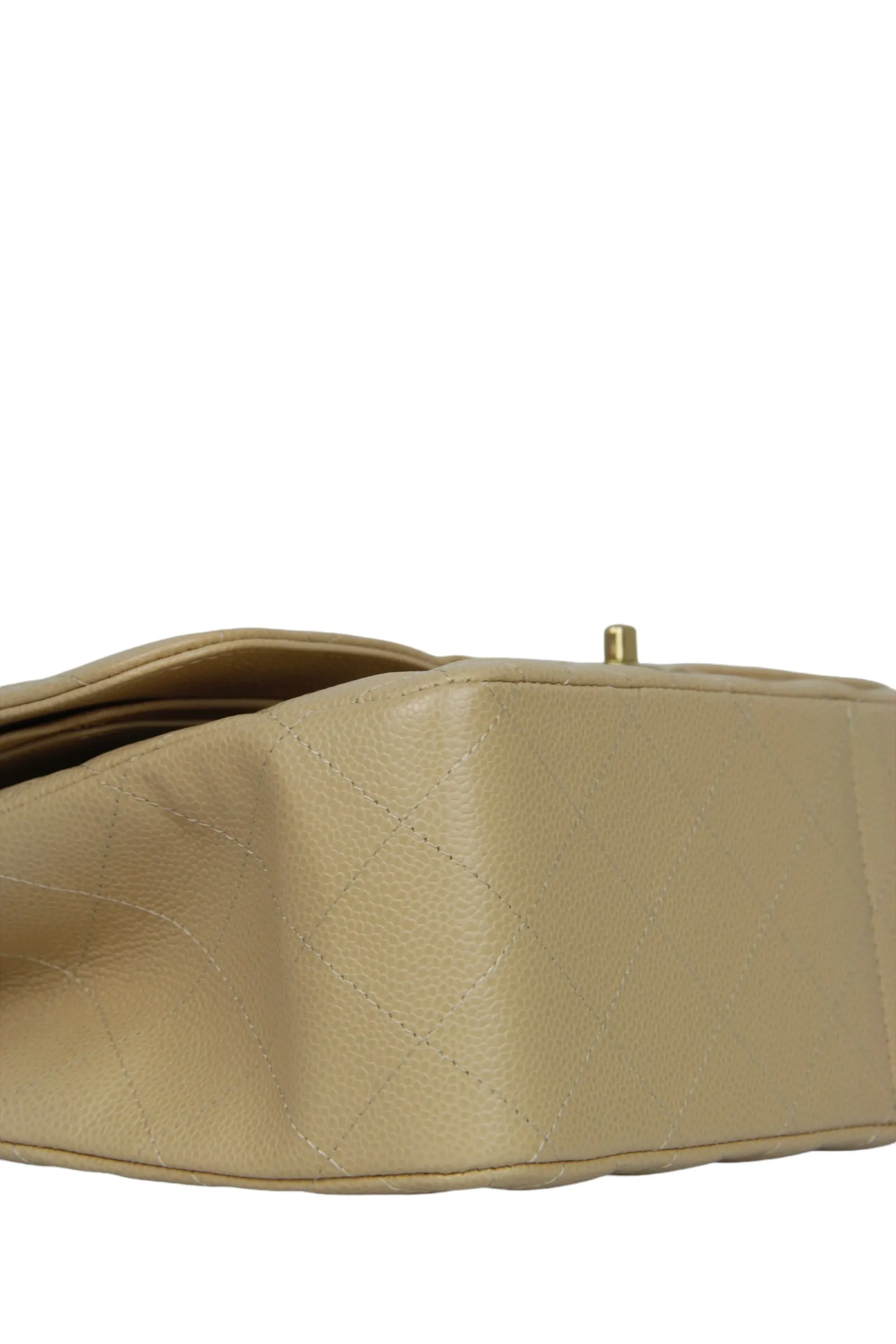 Chanel Beige Caviar Leather Double Flap Jumbo Bag