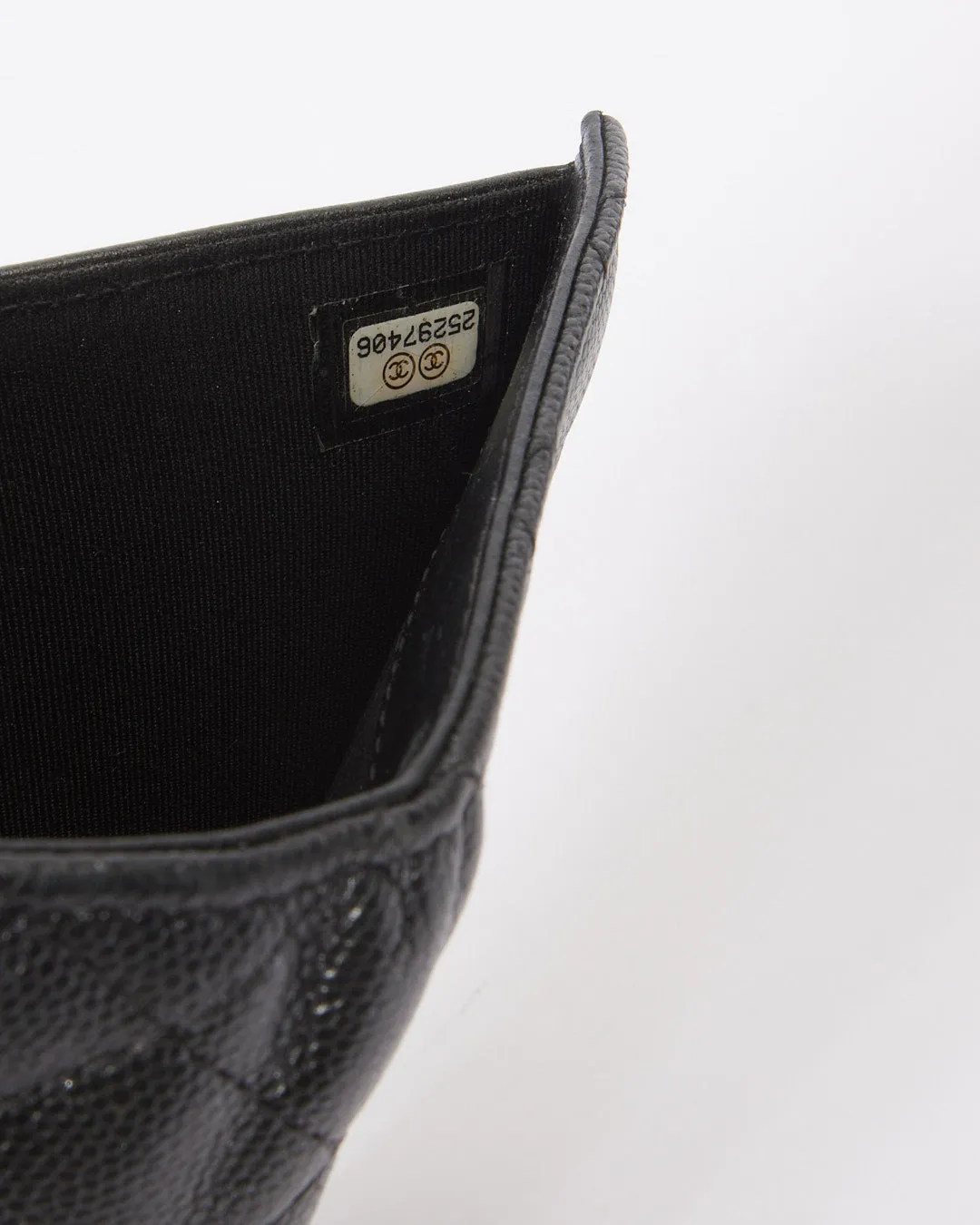 Chanel Black Caviar Leather Interlocking CC Logo Compact Wallet