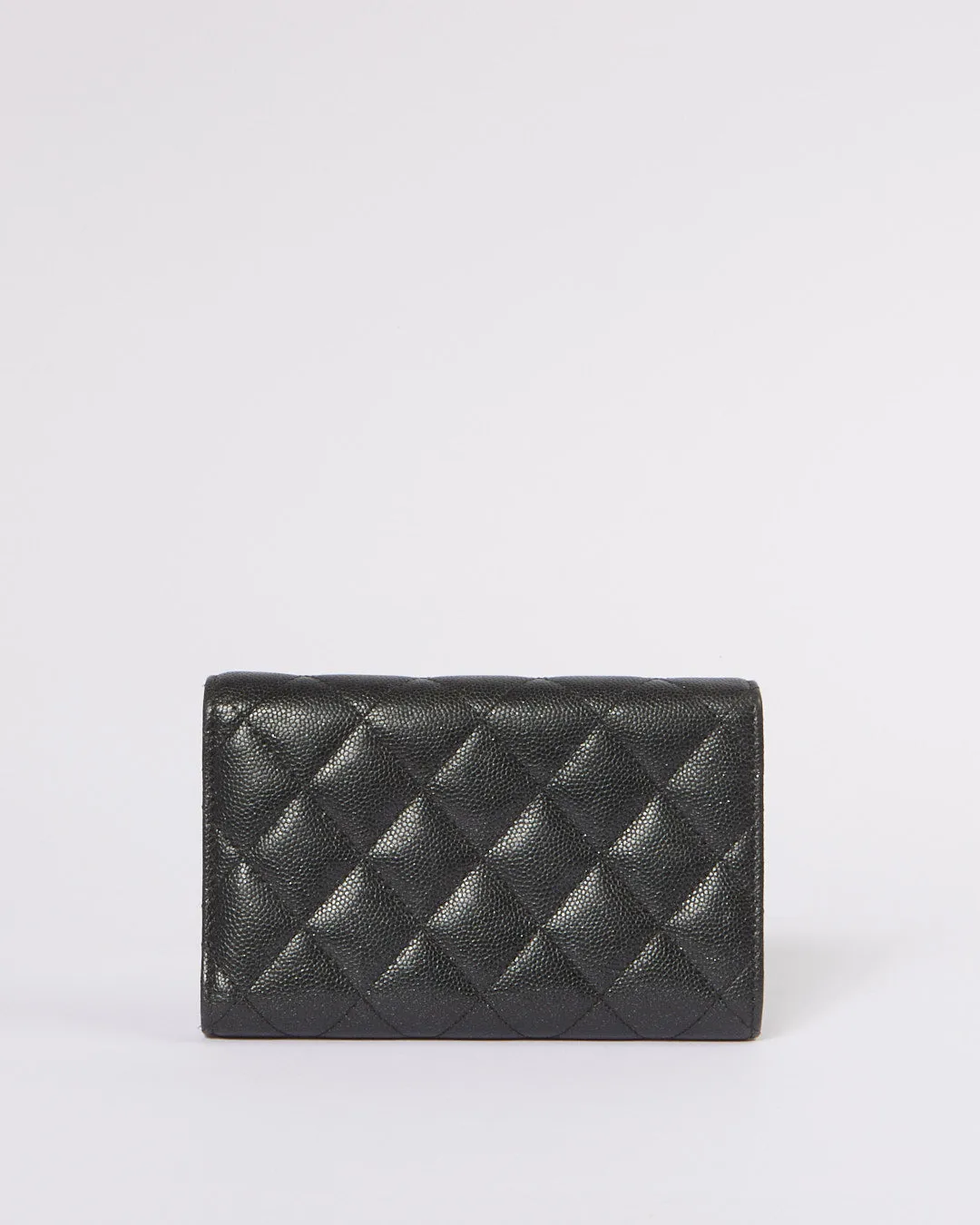 Chanel Black Caviar Leather Interlocking CC Logo Compact Wallet