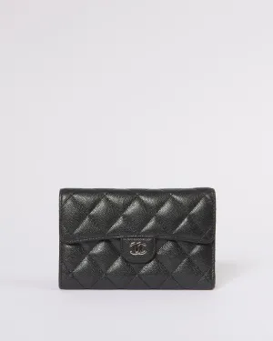 Chanel Black Caviar Leather Interlocking CC Logo Compact Wallet