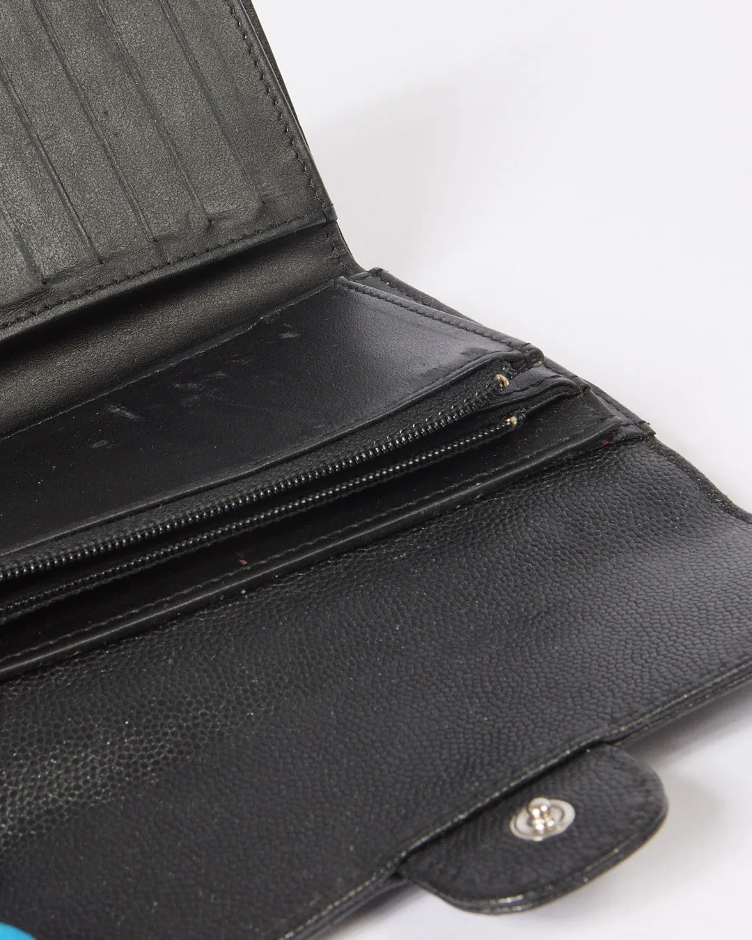Chanel Black Caviar Leather Interlocking CC Logo Compact Wallet