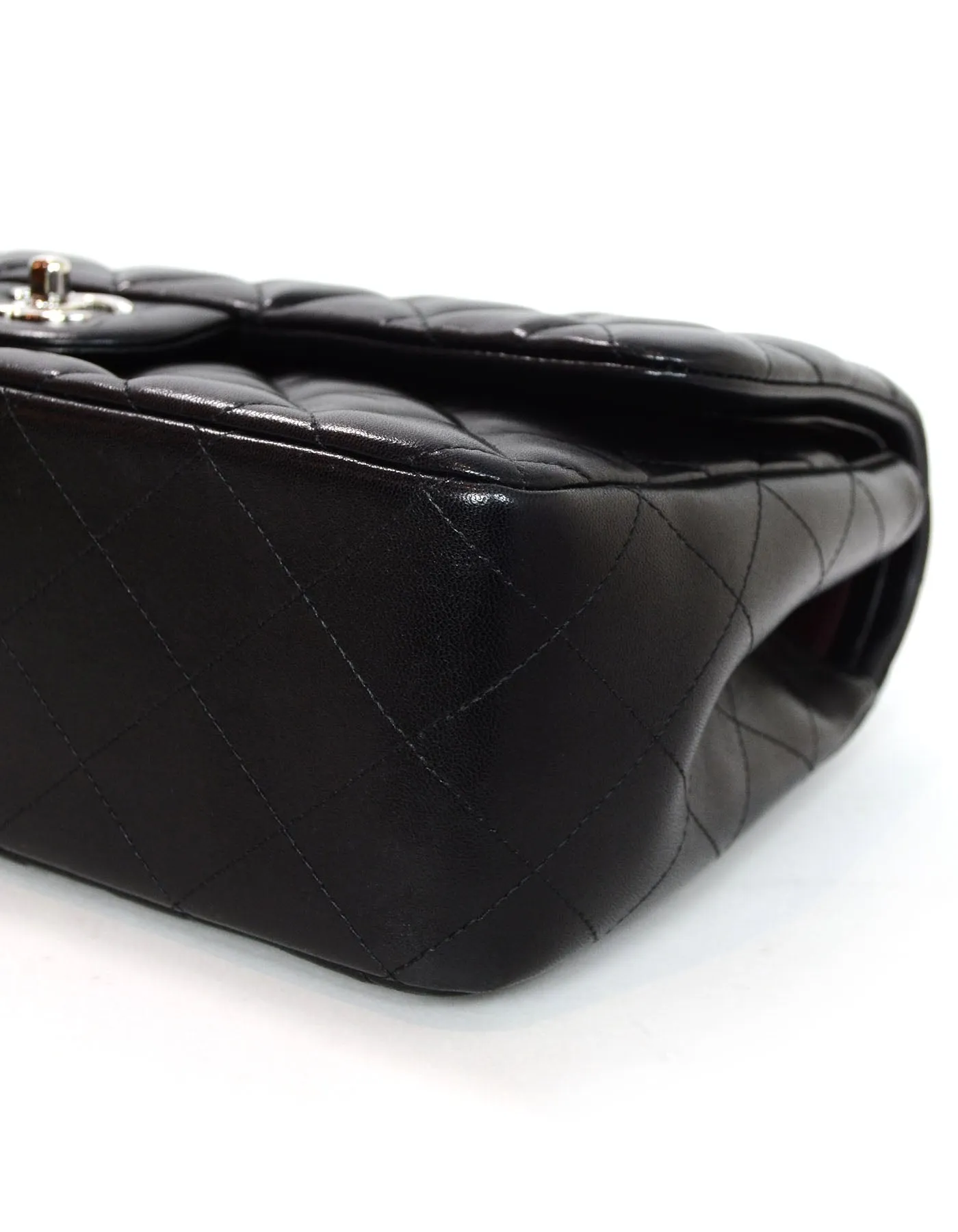 Chanel Black Lambskin Quilted Double Flap Jumbo Bag SHW
