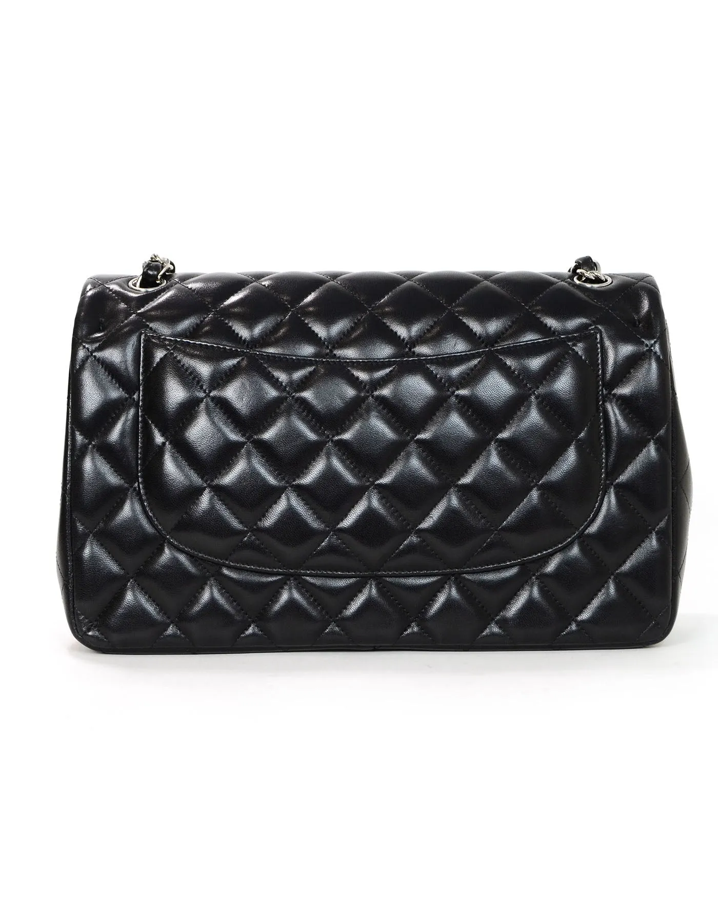 Chanel Black Lambskin Quilted Double Flap Jumbo Bag SHW