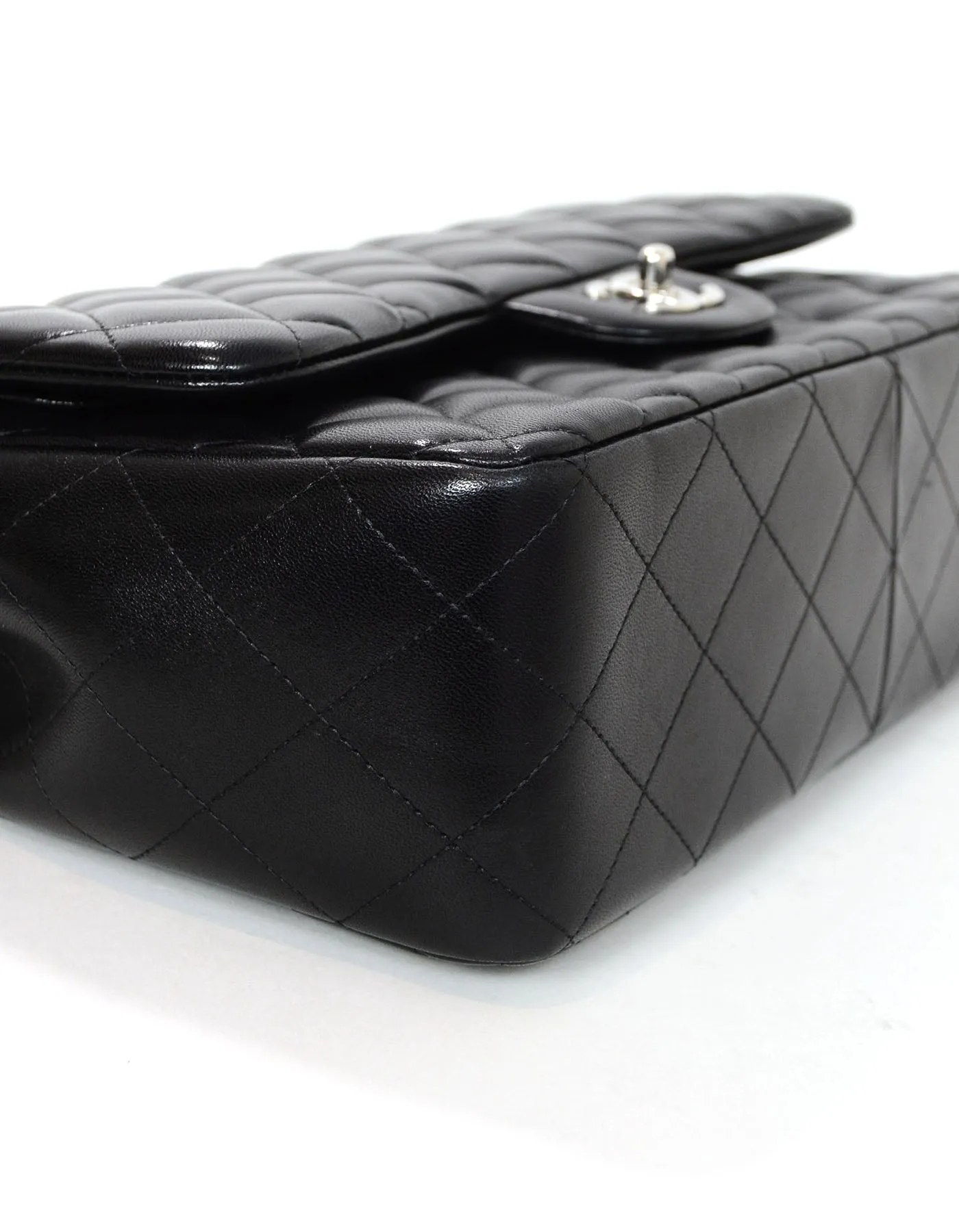 Chanel Black Lambskin Quilted Double Flap Jumbo Bag SHW
