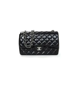 Chanel Black Lambskin Quilted Double Flap Jumbo Bag SHW