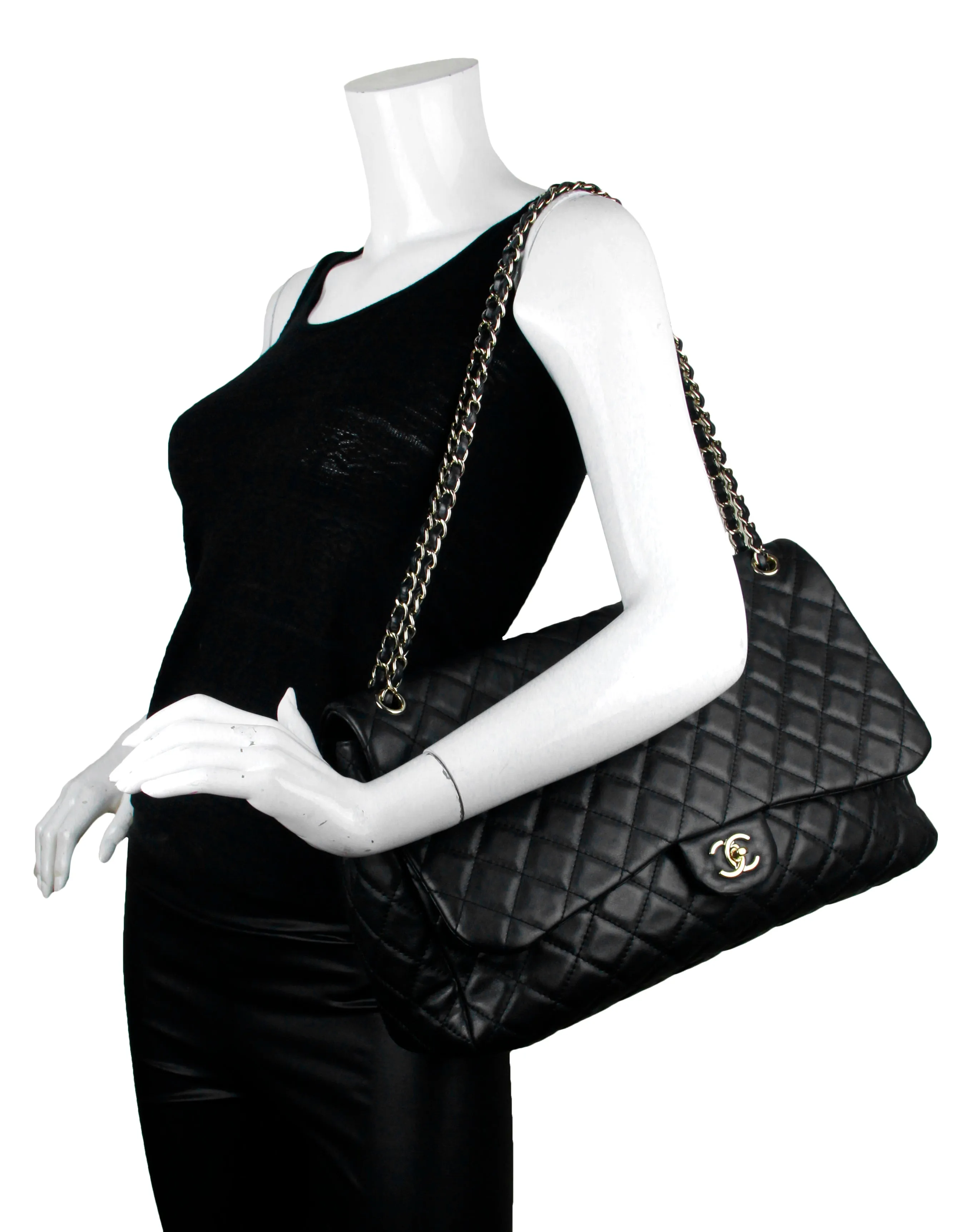 Chanel Black Leather Quilted XXL Airlines Flap Bag