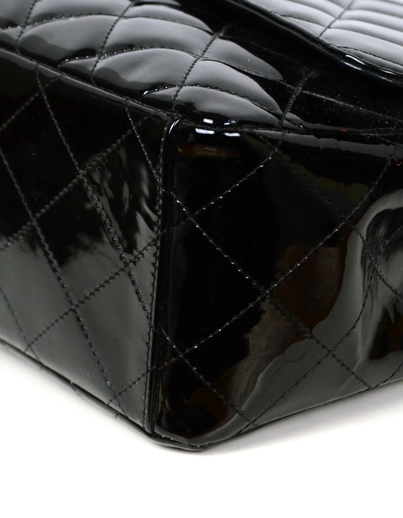 Chanel Black Patent Leather Quilted Single Flap Maxi Classic Bag