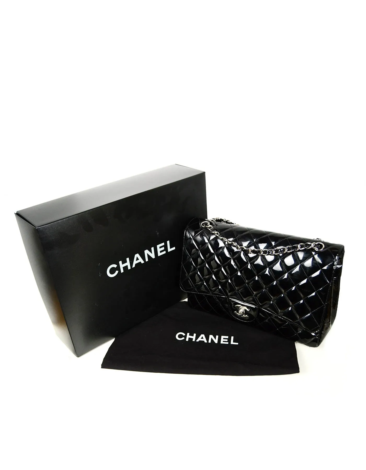 Chanel Black Patent Leather Quilted Single Flap Maxi Classic Bag