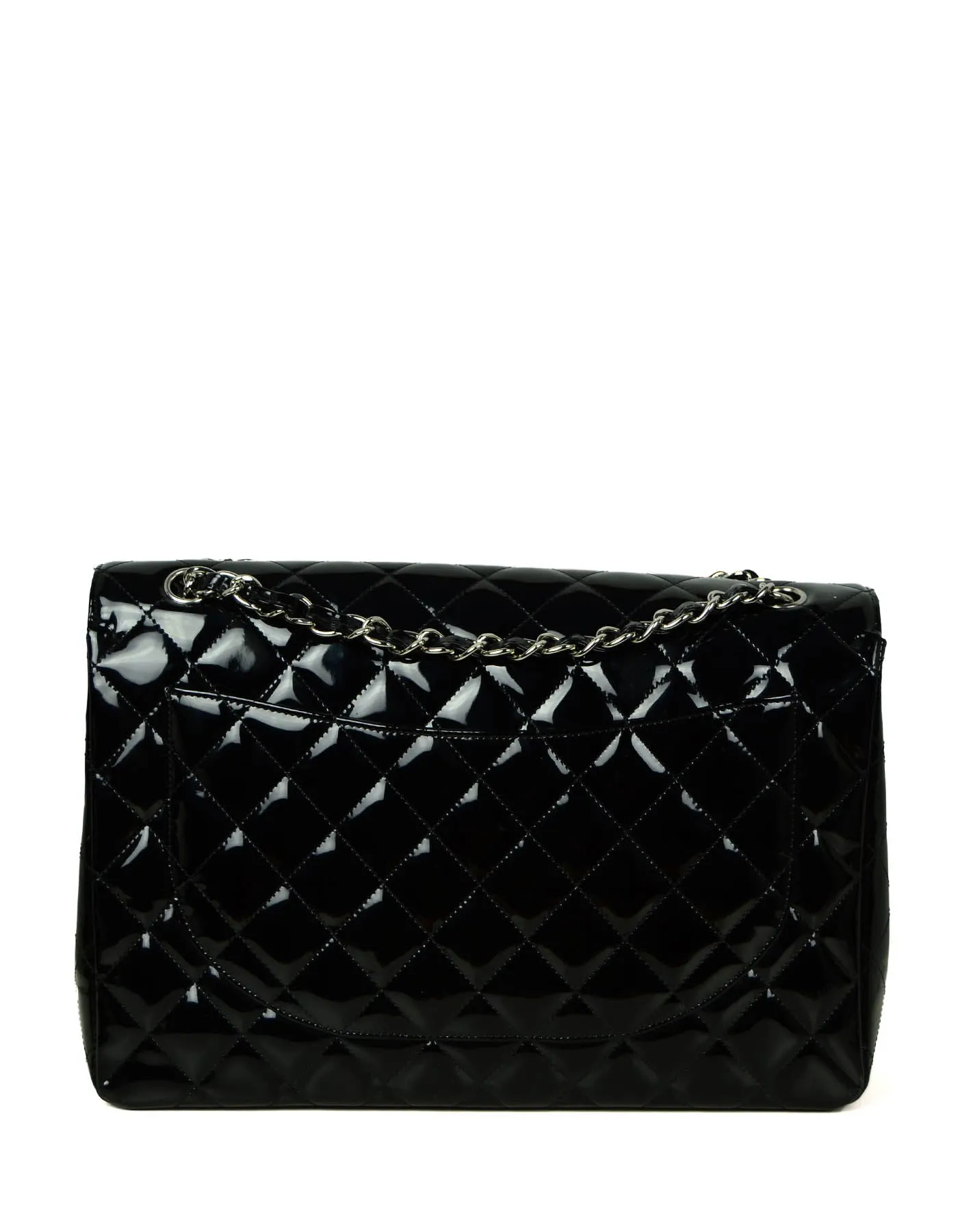 Chanel Black Patent Leather Quilted Single Flap Maxi Classic Bag