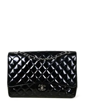 Chanel Black Patent Leather Quilted Single Flap Maxi Classic Bag