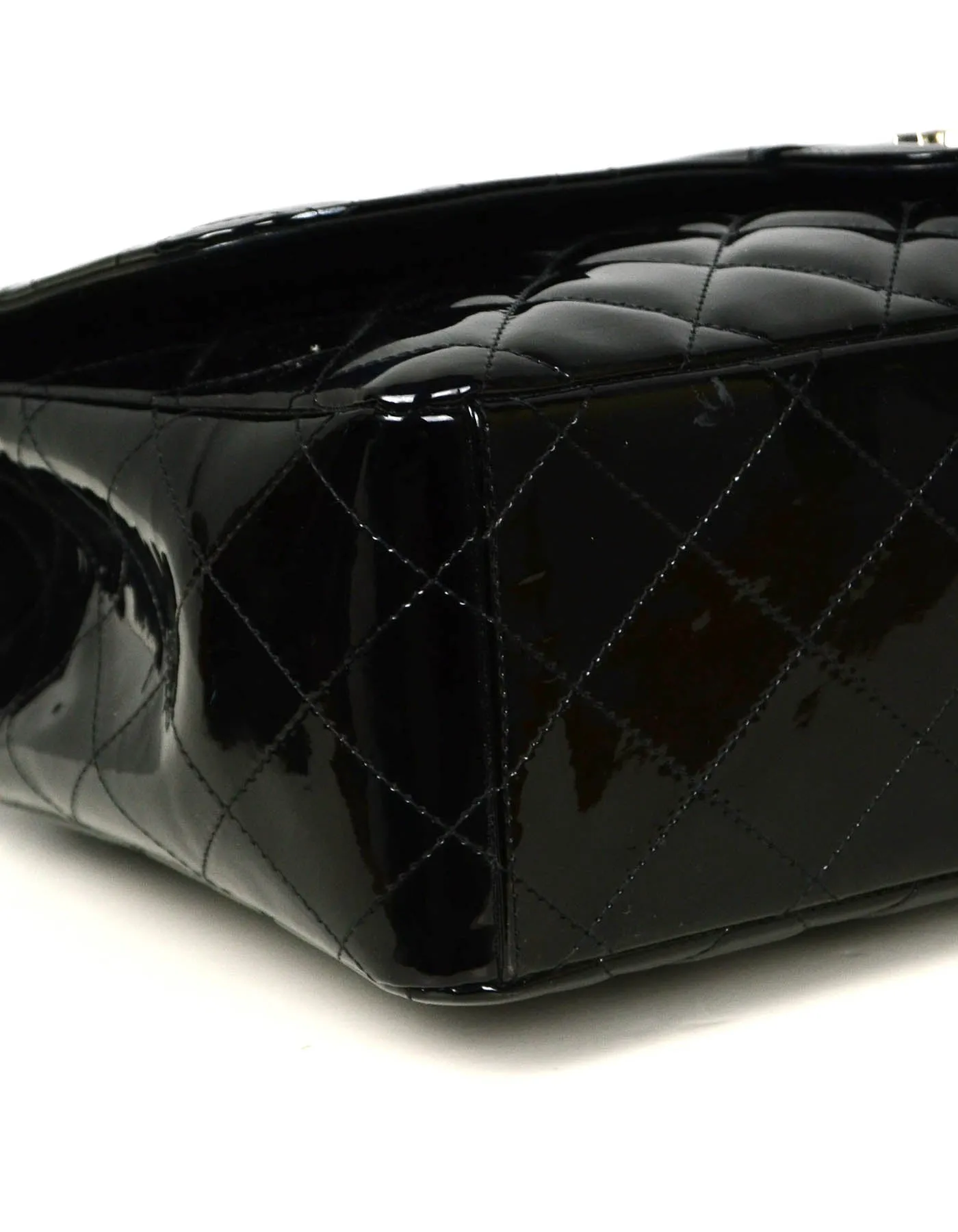Chanel Black Patent Leather Quilted Single Flap Maxi Classic Bag