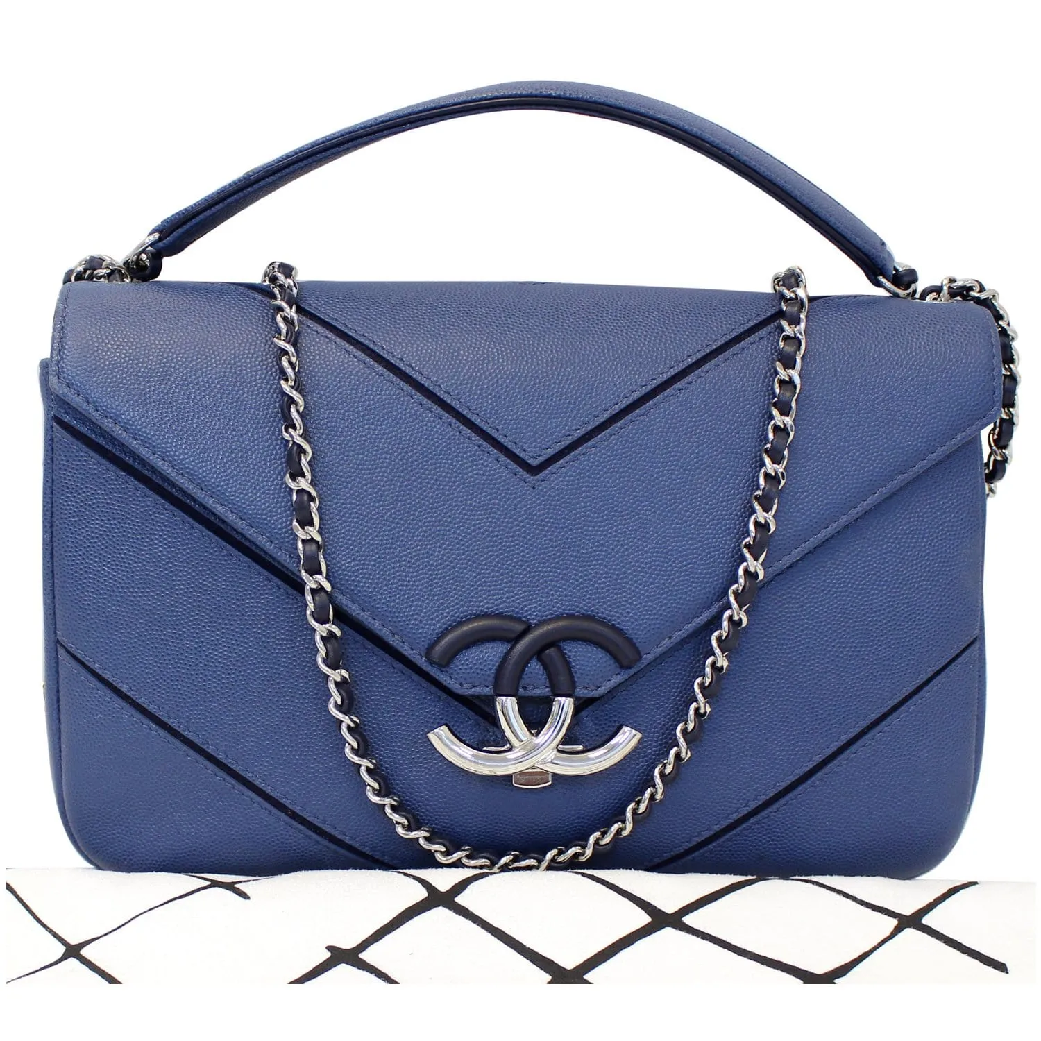 CHANEL CC Chevron Flap Shoulder Crossbody Bag Blue