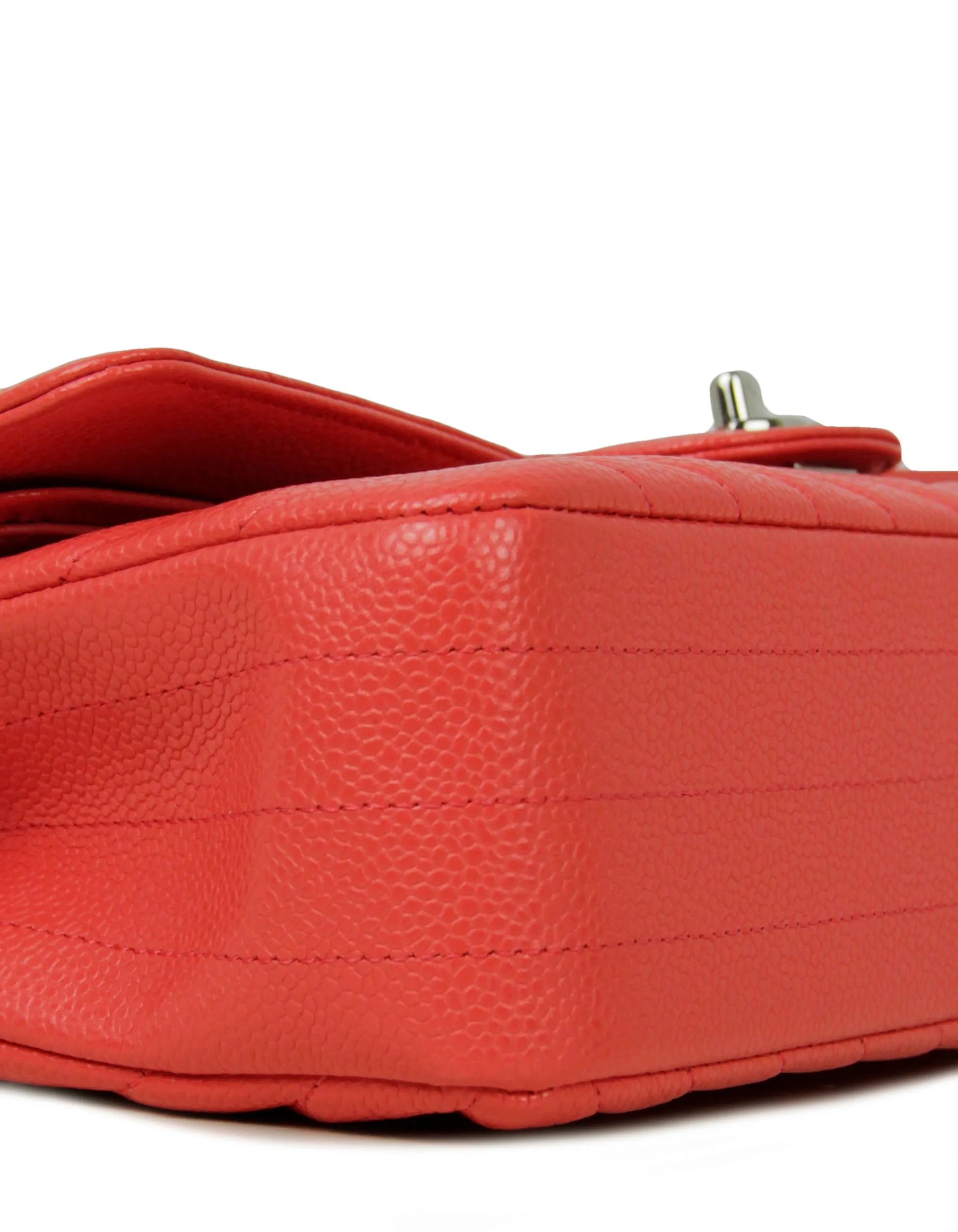 Chanel Coral Caviar Leather Chevron 10" Medium Double Flap Classic Bag