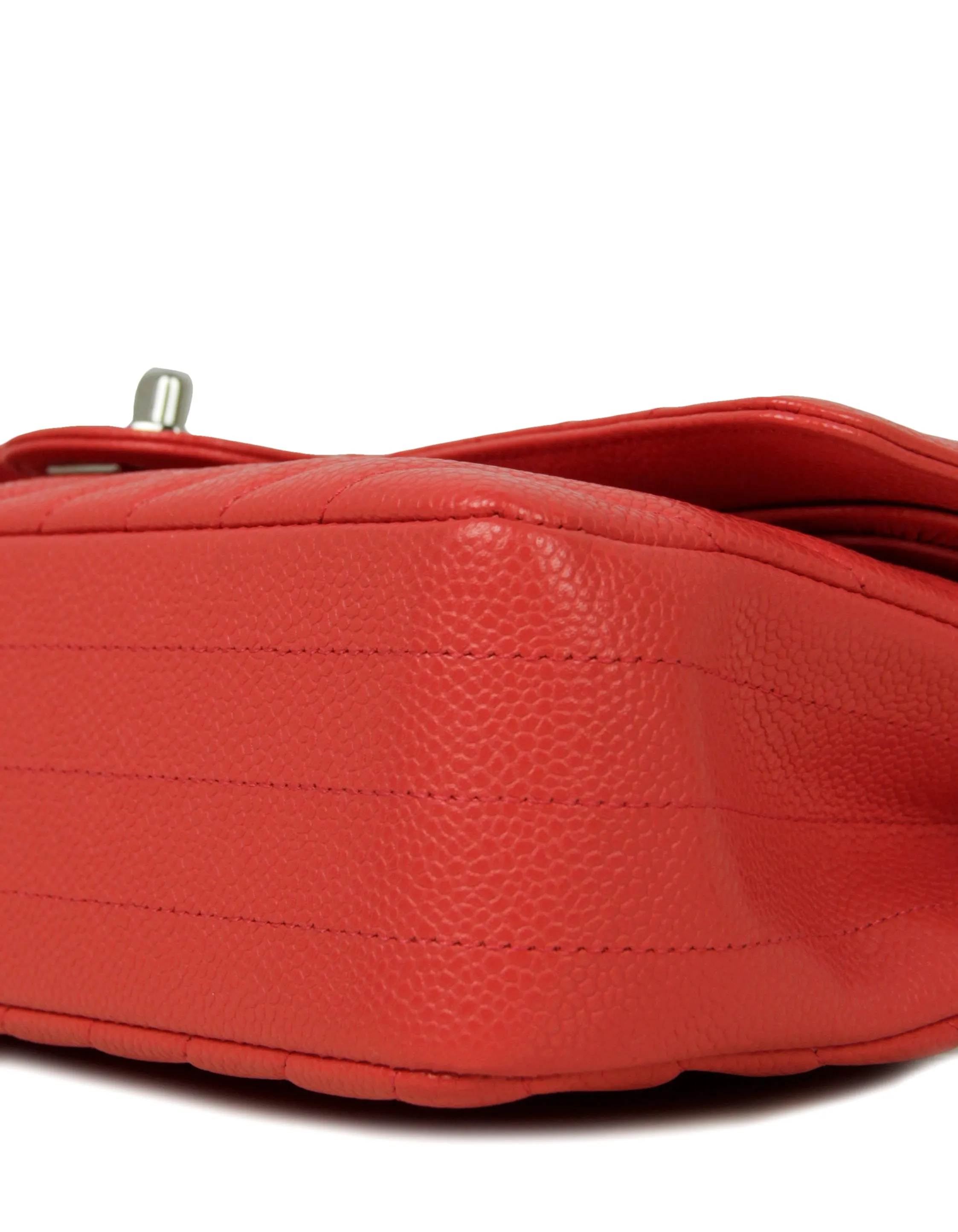 Chanel Coral Caviar Leather Chevron 10" Medium Double Flap Classic Bag