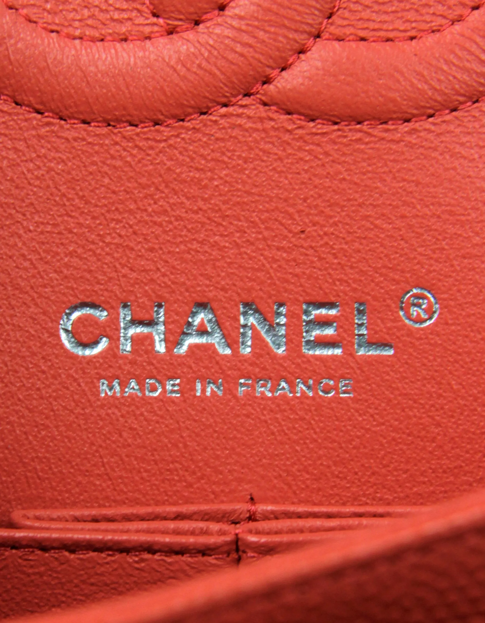 Chanel Coral Caviar Leather Chevron 10" Medium Double Flap Classic Bag